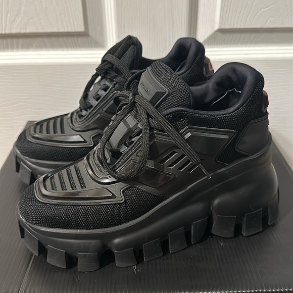 Prada Calzature Donna Nero maglia tech rubber wedge sneakers, Sz 35.5 - Picture 4 of 16